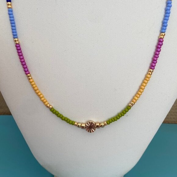 Multicolored  seed beaded necklace. Colorful Beaded Necklace - Picture 1 of 8
